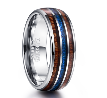 Oceanwood Tungsten Ring – Blue Inlay Men’s Band