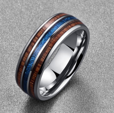 Oceanwood Tungsten Ring – Blue Inlay Men’s Band