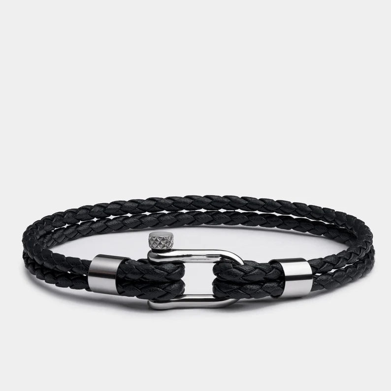 Urban Anchor Bracelet – Black Braided Leather Band