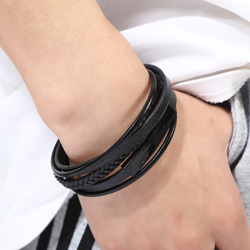 Shadow Layer Bracelet – Midnight Black Leather Band