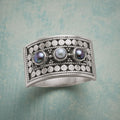 Obsidian Pearl Band – Vintage Silver Ring
