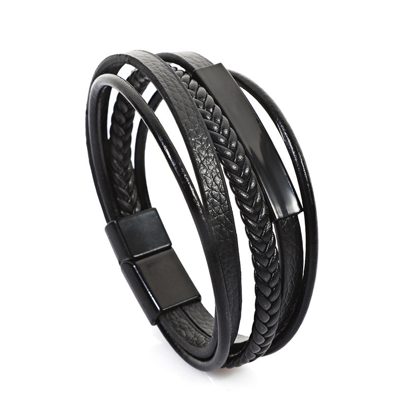 Shadow Layer Bracelet – Midnight Black Leather Band